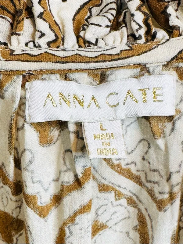 Anna Cate Brown Cream Medallion Paisley Print Cotton Long Sleeve Dress - Image 8