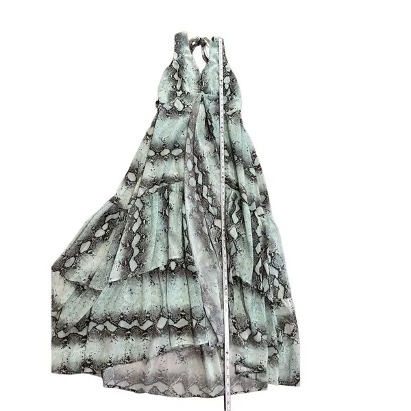 VICI dress Move Like Mamba green snake print crepe hi low maxi sz small‎ - Image 7