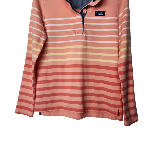 L.L. Bean Orange Striped Long Sleeve Henley Soft Cotton Rugby Shirt Size Small - Image 4
