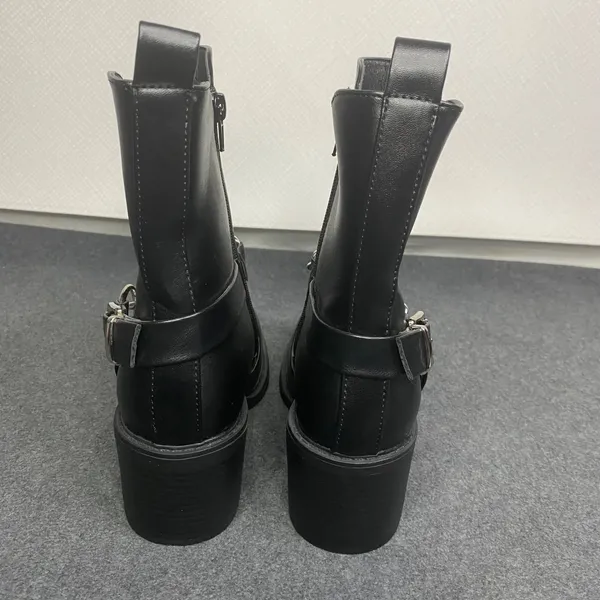 Pazzle Chain Accent Ankle Boots Women's Black Block Heel Square Toe Sz 7.5 NWOT‎ - Image 6