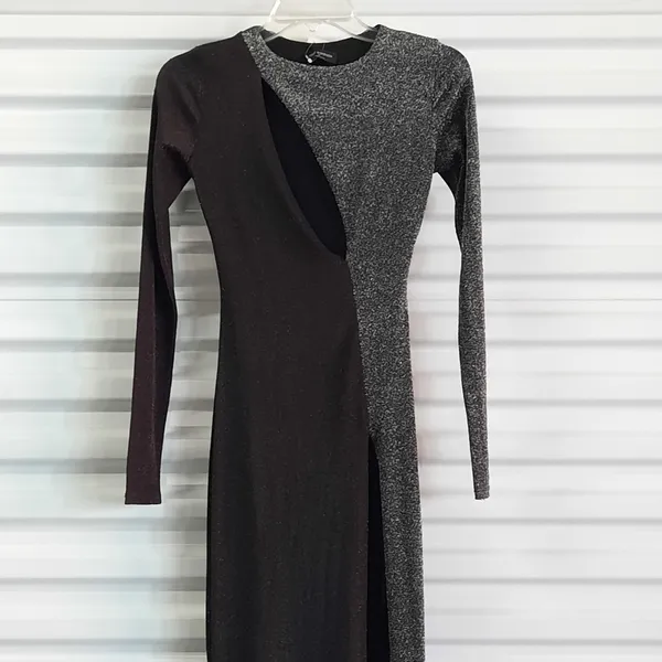 Naked Wardrobe Dress Womens XS Black Silver Metallic Formal Evening Gown Wedding - Image 6