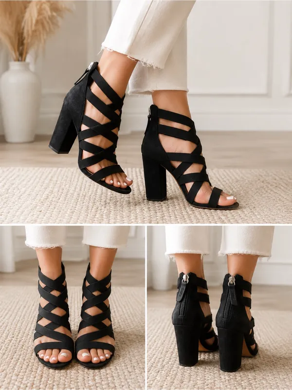 Schutz “Stanley” Suede Strappy Cage Sandals Black | Size 6 - Image 9