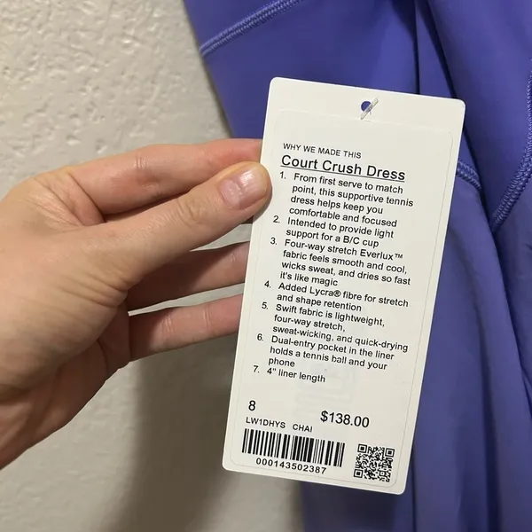 Lululemon Court Crush Tennis Dress Charged Indigo Purple Size 8 NWT - Image 3