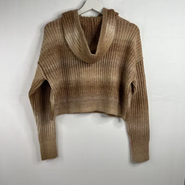 Offline By Aerie Size XS Ribbed Cropped Sweater Hoodie Brown Ombré Long Sleeve - Image 14