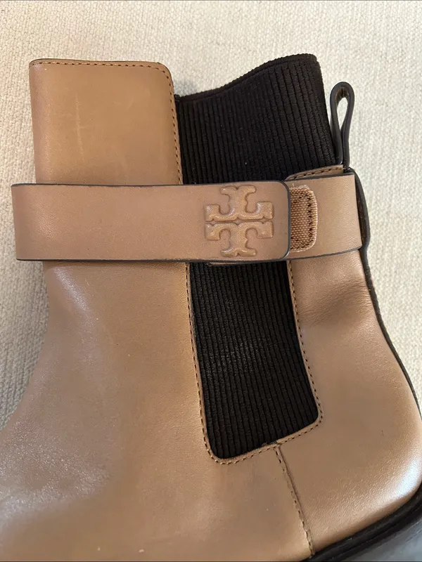 Tory Burch Women's Double T Buckled Chelsea Boots, Tan, Size 10.5, NWOT Display - Image 12