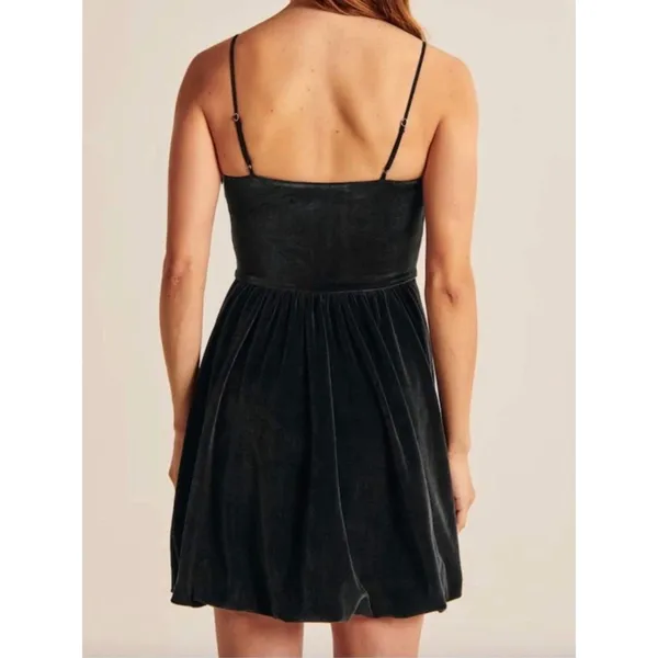 Abercrombie & Fitch Velvet Mini Dress M Black Party Bubble Hem Grunge Goth Soft - Image 4