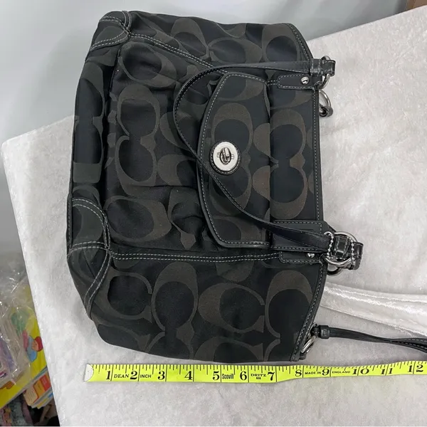 Coach Black Iridescent Textured Shoulder purse signature Bag - Image 11