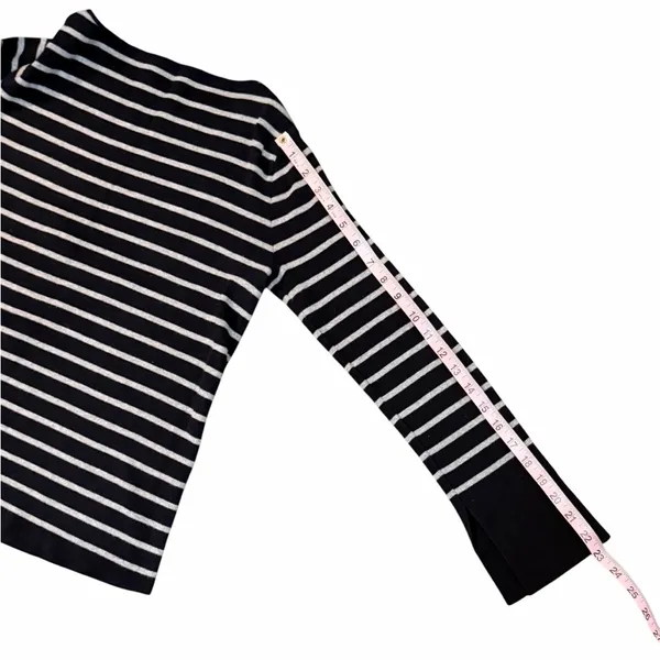 Navy & Gray Stripe Split Bell Cuff Long Sleeve Sweater Black Size M - Image 3