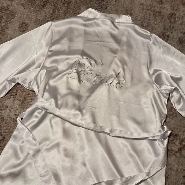 BRIDE Satin Kimono Robe With Rhinestone Lettering S/M Girl Extraordinaire White - Image 7