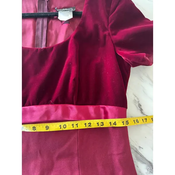 Vintage Niki Livas Burgundy Velvet Maxi Dress 90s Y2K Romantic Goth Formal - Image 6