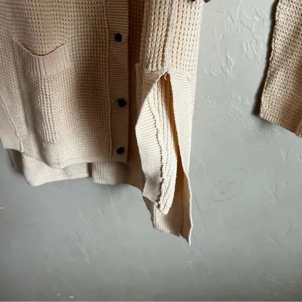 Maison Jules Cream Longline Button Down Waffle knit‎ Cardigan - Image 6
