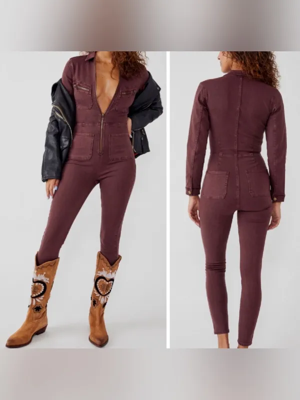 NWT Free People Lennox Jumpsuit in Bitter Barks sz S - Image 2