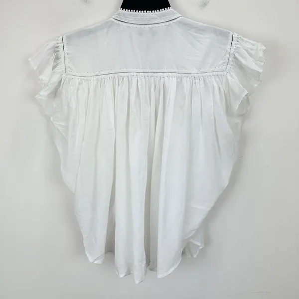 Madewell Shirred Lace Trim Top Blouse Cotton Viscose Lightweight White Large NWT - Image 13