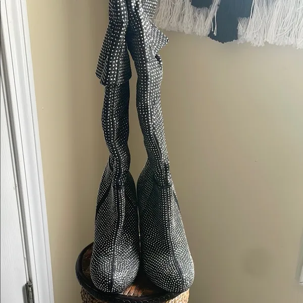 Black and Silver Studded Heeled Boots with Modern Design Size 7.5 - Image 2