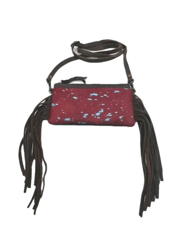 American Darling Western Crossbody Purse Red Cowhair Leather Fringe Aztec Girl - Image 10