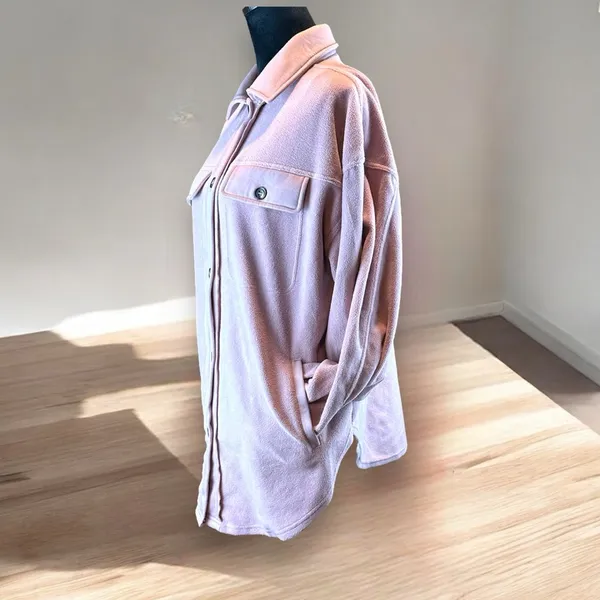 Bibi Women's Fleece Jacket Light Pink Mauve Oversized‎ Relaxed Fit SM Pockets - Image 3