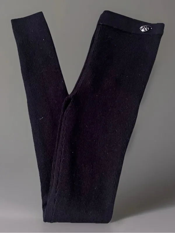 Tory Burch Thona Ribbed Knit Wool Blend Leggings Black Women’s XL Ret. $150 Lux - Image 3