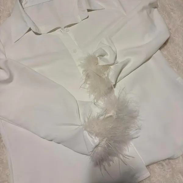 Shein Button Down Shirt with Feather Trim  - Image 6