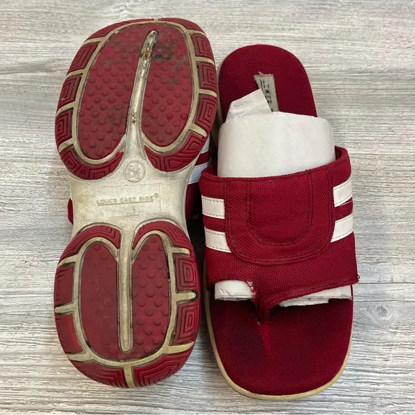 Y2K 2000s Vintage Red Platform Chunky Canvas Slide Sandals White Stripes Sz 6.5 - Image 5
