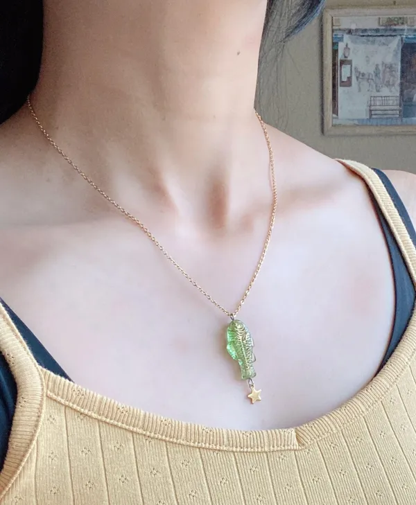 Handmade quality Czech glass green fish & star boho funky fairy necklace🌀🐟💚 - Image 6