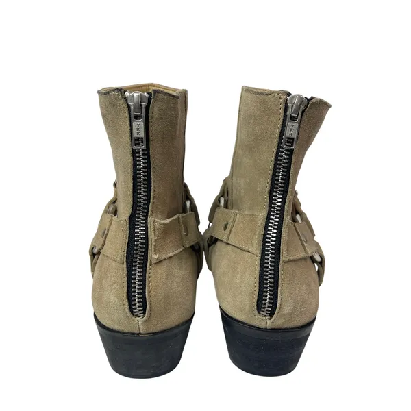 ASOS Beige Leather Suede Chain Pointed Toe Block Heel Ankle Chelsea Boots Size 7 - Image 4