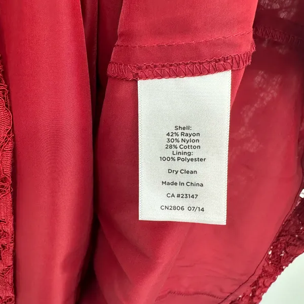 Talbots Size 10 Dress Red Floral Lace‎ Overlay Sheath Short Sleeve Midi Formal - Image 6