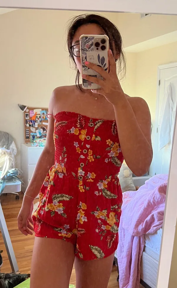 Garage Red Floral Strapless Romper - Image 3