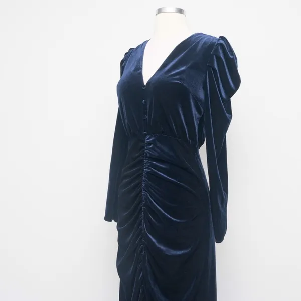 YUMI‎ KIM. New! Puff Sleeve Blue Velvet Midi Dress. - Image 10
