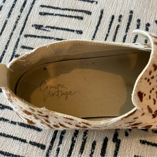 Crown Vintage Cow Print Haircalf Slip On Sneakers Tan Brown 10 - Image 8
