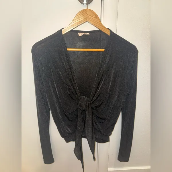 Showpo CORTEZ PLUNGING CENTRE FRONT WAIST TIE TOP IN BLACK - Image 2