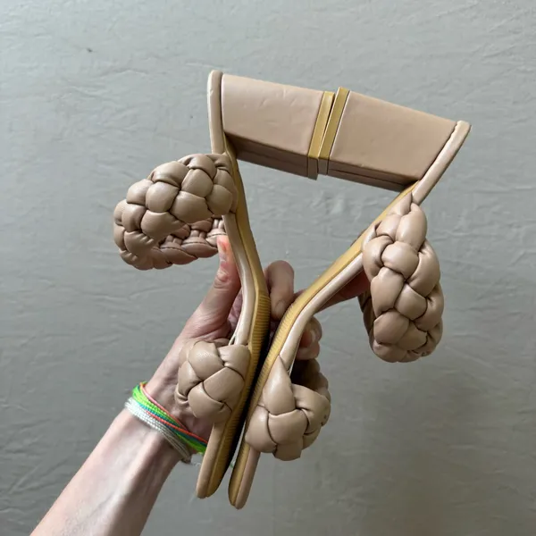 Braided Strap Heeled Sandals Tan Size 6 - Image 2