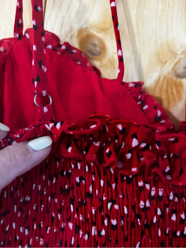 Princess Polly‎ Stacey Mini Dress Red Heart Print Ruffle Smocked Size 2 - Image 9
