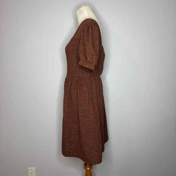 Molly Green - Brown & Pink Textured Dress with Puff Sleeves - Image 2