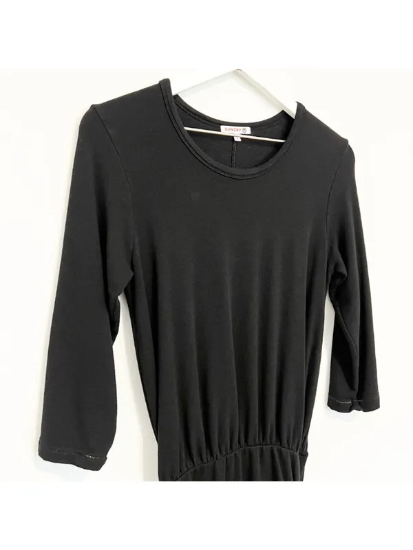 Sundry Ruched Blouson Dress‎ Size XS Black Gold Thread Stretch Knit Mini Capsule - Image 5