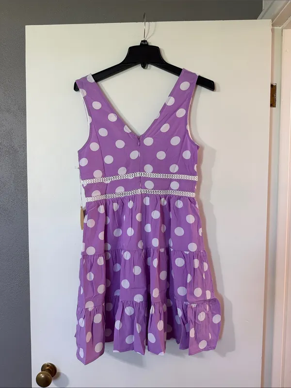 Lavender Polka Dot Tiered Sleeveless Sundress - Image 6