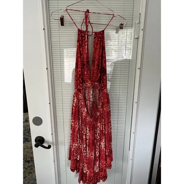 Free People Dress Beach Day Red And White‎ Halter Flowy Mini Boho Size L - Image 6