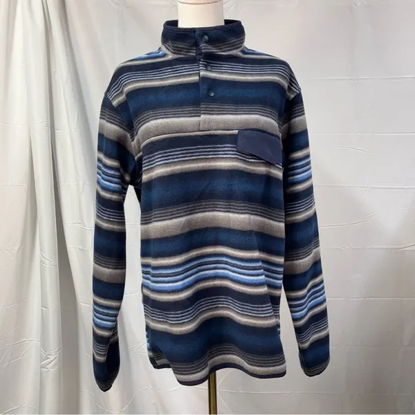 Southern Grit Tundra Fleece‎ Pullover Snap Striped Blue Grey Southwestern Womens - Image 2