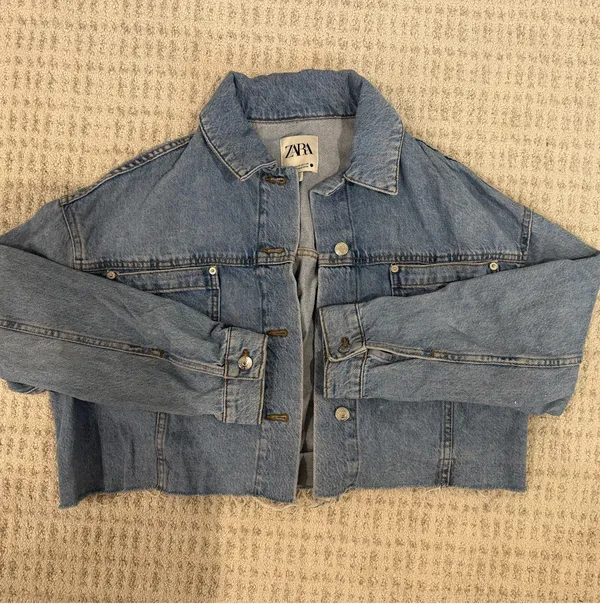 ZARA Jean Jacket Cropped Blue - Image 2