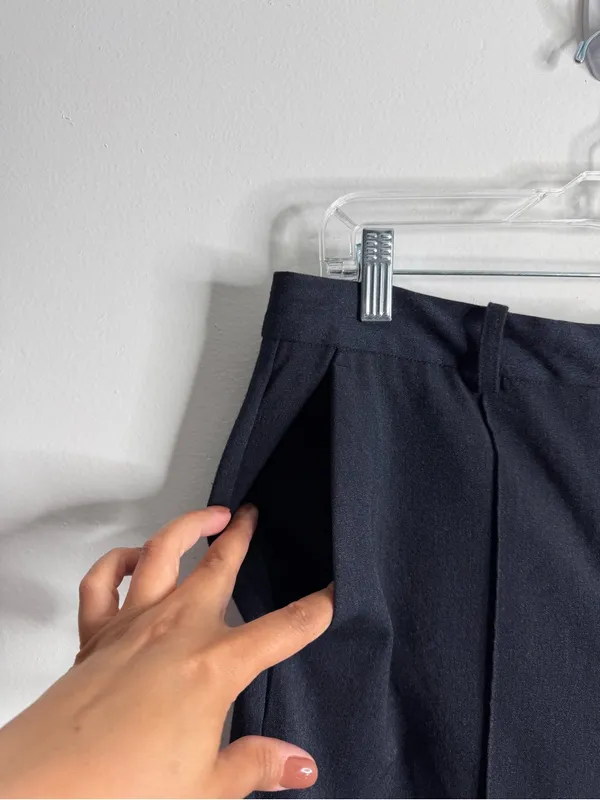 ZARA Navy Straight Leg Trouser Pant Pintuck Large Careerwear Business Casual - Image 8