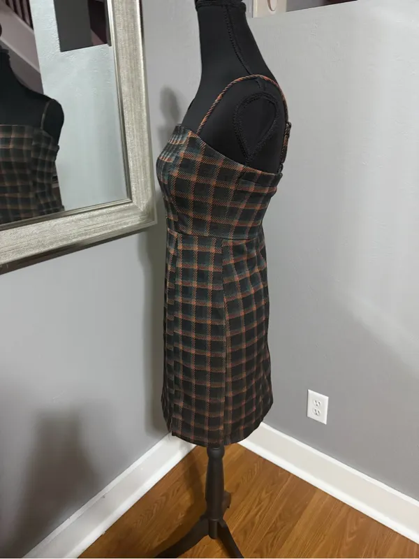 Altar’d State Plaid Academia Old Money Mini Bodycon Tank Dress Size Small - Image 3