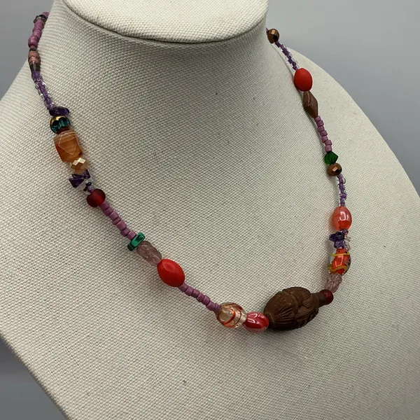 Multicolor Vintage Wood & Glass Quartz Necklace New Accents 20” Adustable - Image 6