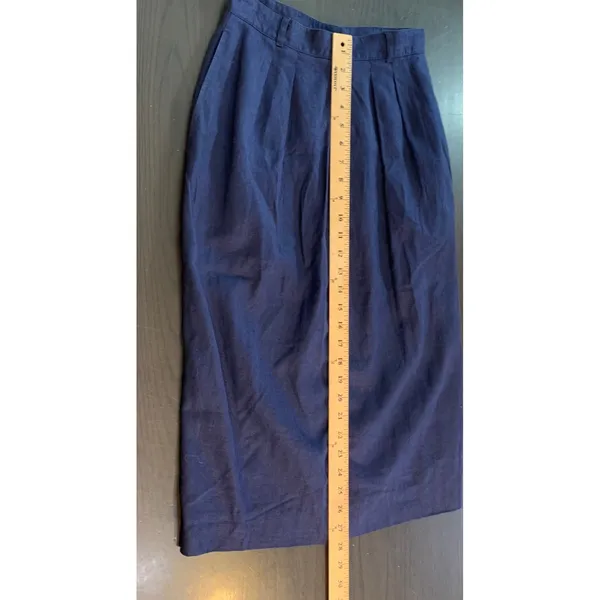 JG Hook Vintage Navy Blue‎ Linen Blend Pleated Midi Skirt High Waist Size 6 - Image 6