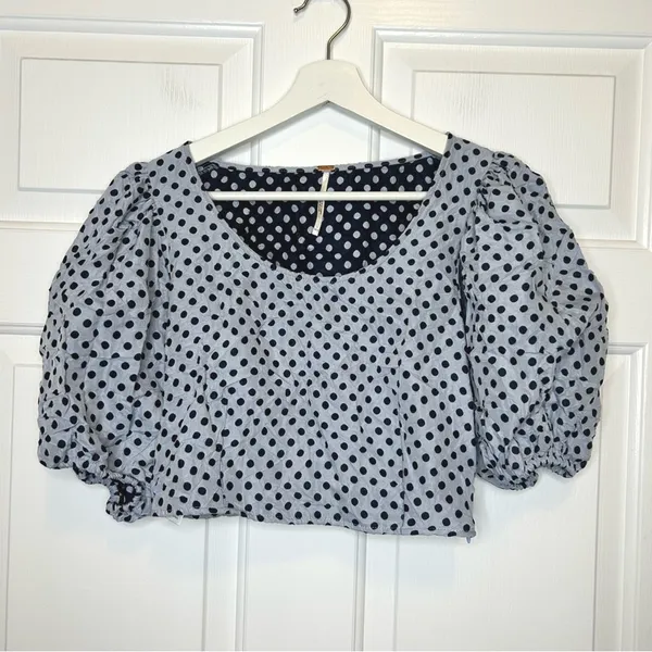 Free People Polka‎ Dot Crop Top Puff Sleeve Size 6 - Image 2