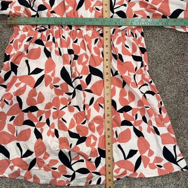 Marimekko Eea Perho Dress Women 44 Coral Black Floral Empire Waist Excellent - Image 3