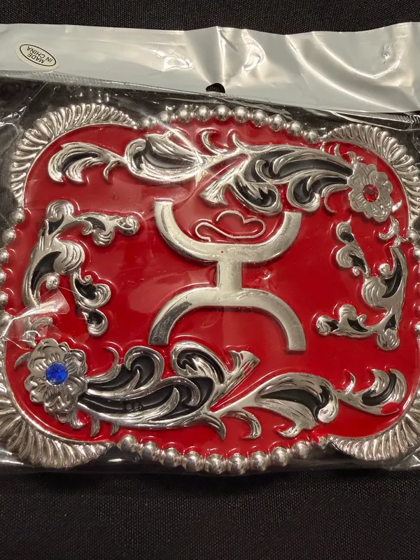 Western 4.5x3.5” Hooey Red Silver Cowboy Belt Buckle for 2'' Belt Hebilla Vaquero I have a few of these, so let me know if you want to make a deal for more than 1. - Image 2