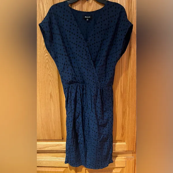 Madewell Navy Blue Wrap-Front Draped‎ Mini Dress in Brushstroke Diamond Size XS - Image 5