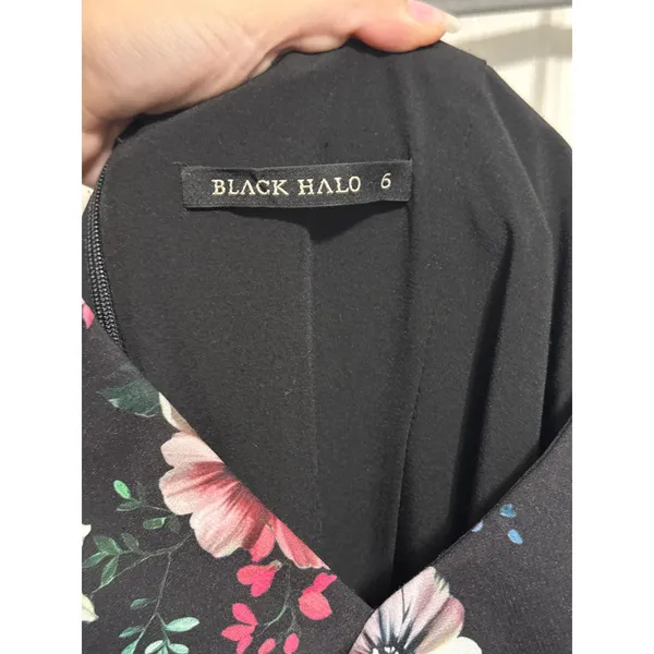 Black Halo Leni Floral‎ Ruffle Sheath Dress Midi Coquette Garden Party Wedding - Image 4