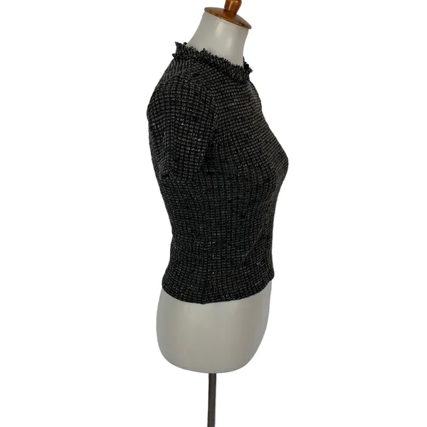 Zara Knit Top Small Gray Black Short Sleeve Stretch Y2K Preppy Chic - Image 4