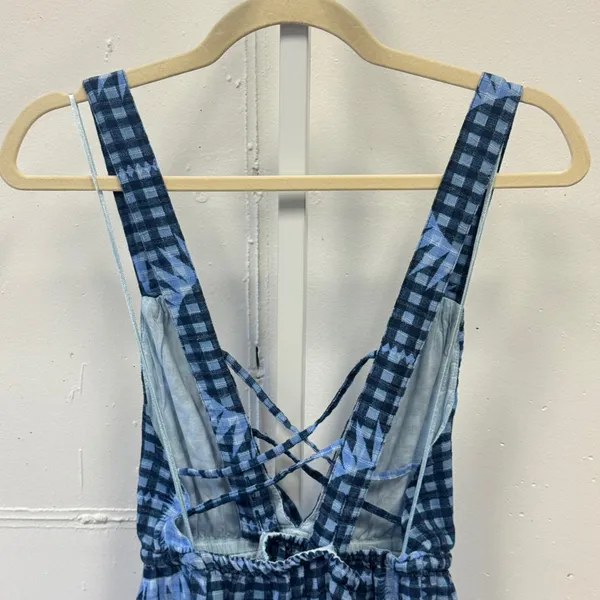 Urban Outfitters Blue Gingham Sunburst Lace Up Mini Dress Medium Summer - Image 6