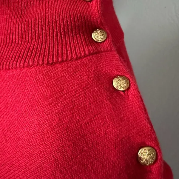 Lauren Ralph Lauren red nautical crest mock neck sweater gold button detail XL. - Image 4
